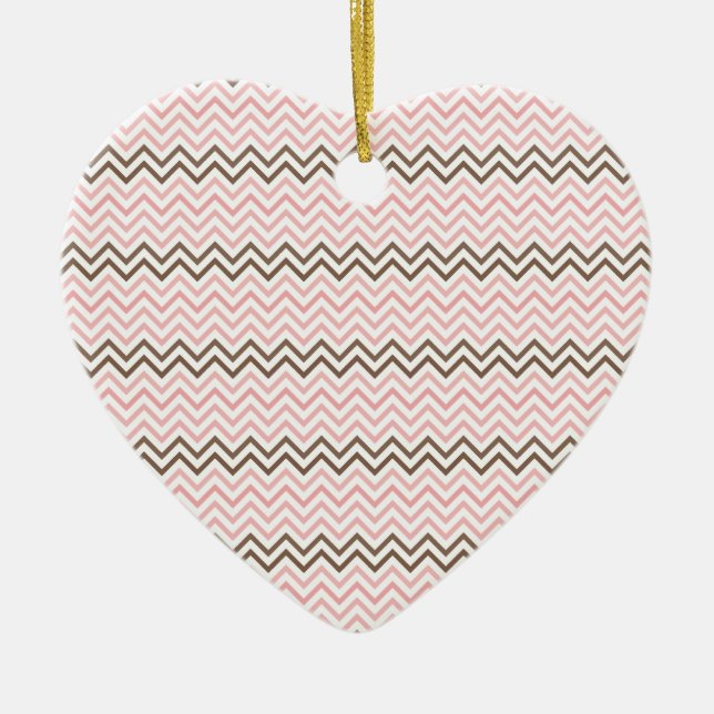 Girly Rosa och Brown Chevron Julgransprydnad Keramik (Framsidan)