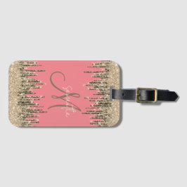 Girly Rosa och Guld Glass Drips Monogram Namn Bagagebricka