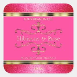 Girly Rosa och Guld produktetiketter Glitter Gräns Fyrkantigt Klistermärke