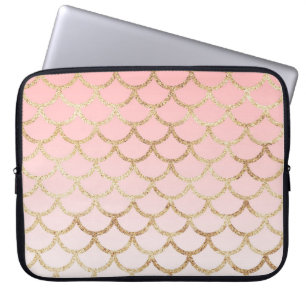 Girly Rosa och Guld Sjöjungfru Glitter Sparkles Laptop Fodral