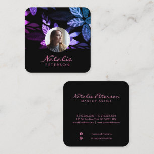 Girly Rosa och Lila botaniskt skriptfoto Fyrkantigt Visitkort