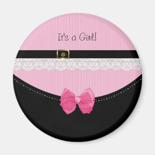 Girly Rosa och svart Baby Shoes Birth Notice cemen Magnet