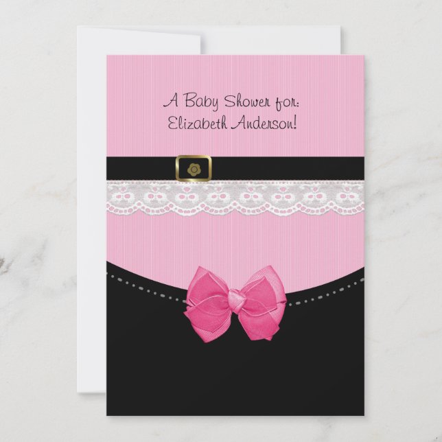 Girly Rosa och svart Baby Shower Baby Shower Inbjudningar (Framsida)