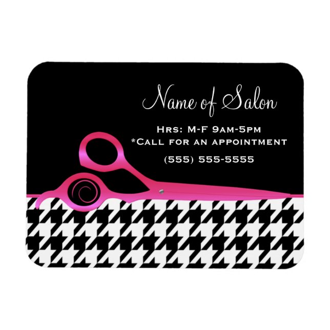 Girly Rosa och svart Houndstooth Hair Salon Magnet (Horisontell)