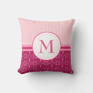 Girly Rosa och vit Anpassningsbar Monogram Mönster Kudde