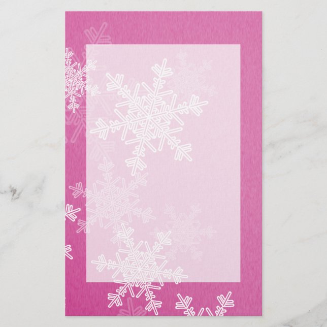 Girly rosa och vit jul snöflingor brevpapper (Framsida)