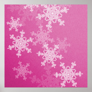 Girly rosa och vit jul snöflingor poster