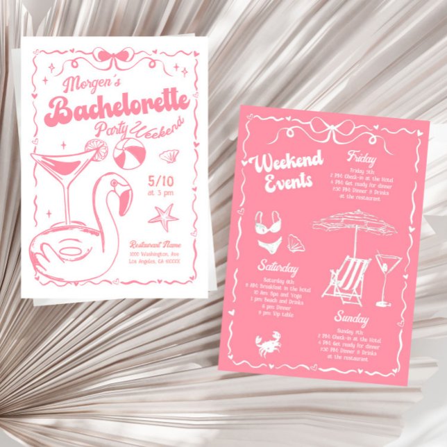 Girly Rosa och White Bachelorette Helg Party Inbjudningar (Skapare uppladdad)