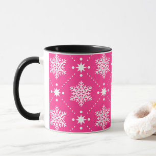 Girly Rosa och White Snöflingor jul Mönster Mugg