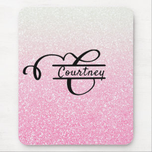 Girly Rosa Ombre Glitter Brev C Split Monogram Musmatta