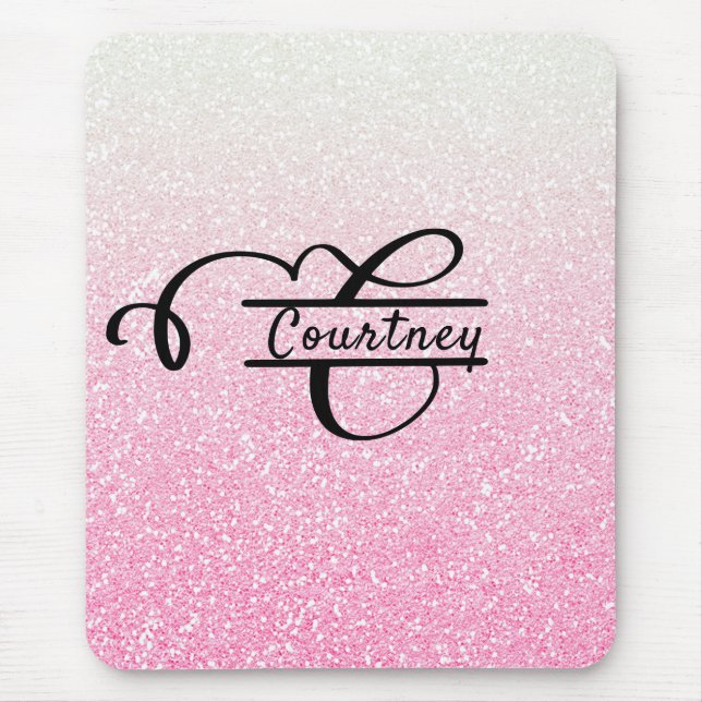 Girly Rosa Ombre Glitter Brev C Split Monogram Musmatta (Framsidan)