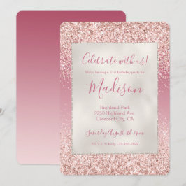 Girly Rosa Ombre Glitter Inbjudningar