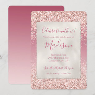 Girly Rosa Ombre Glitter Inbjudningar
