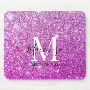 Girly Rosa Ombre Glitter Monogram Namn Musmatta