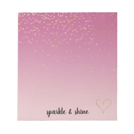 Girly Rosa Ombre Guld Confetti Glitter Heart Anteckningsblock