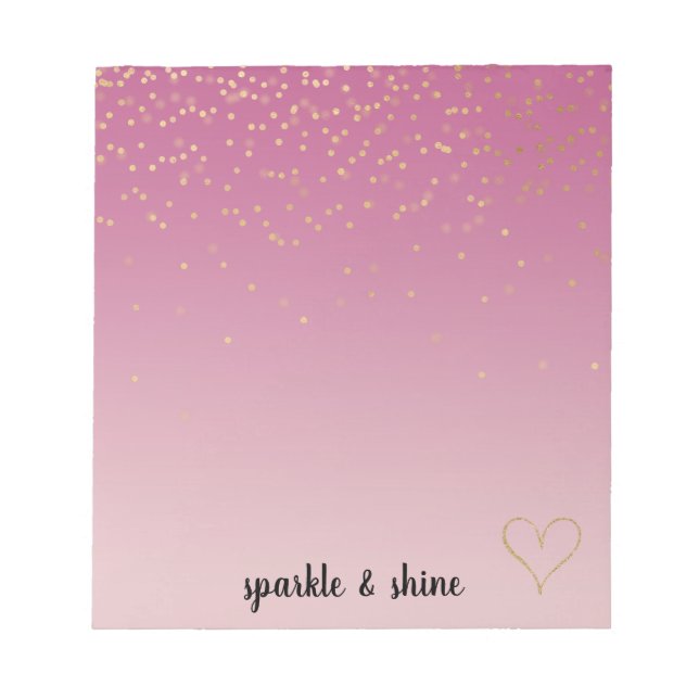 Girly Rosa Ombre Guld Confetti Glitter Heart Anteckningsblock (Framsida)