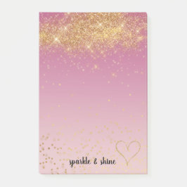 Girly Rosa Ombre Guld Gnistra Confetti Glitter Post-it Block