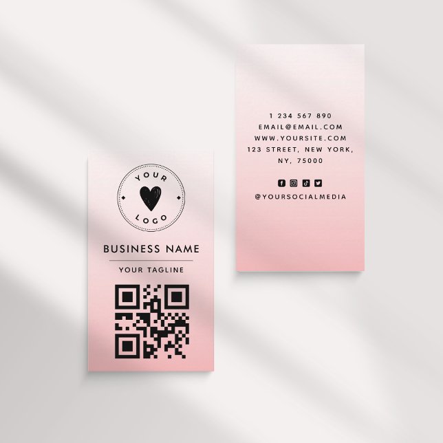 Girly  Rosa Ombre Logotyp & QR Kod Feminin Visitkort (Skapare uppladdad)