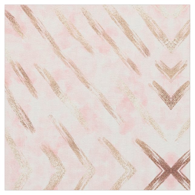 Girly Rosa Paected Splotched Guld Brushstrokes Tyg (Närbild)