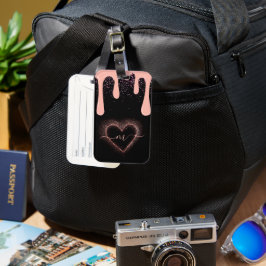 Girly Rosa Paint Drip Glitter Monogrammed Bagagebricka