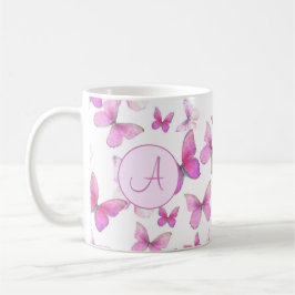 Girly Rosa Pastel Butterflies Anpassningsbar Monog Kaffemugg