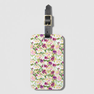 Girly Rosa Peach Lila Watercolor Blommigt Bagagebricka