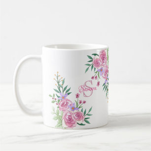 Girly Rosa Peach Watercolor Ro Initial Monogram Kaffemugg