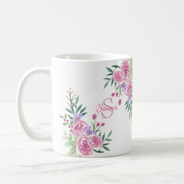Girly Rosa Peach Watercolor Ro Initial Monogram Kaffemugg (Vänster)