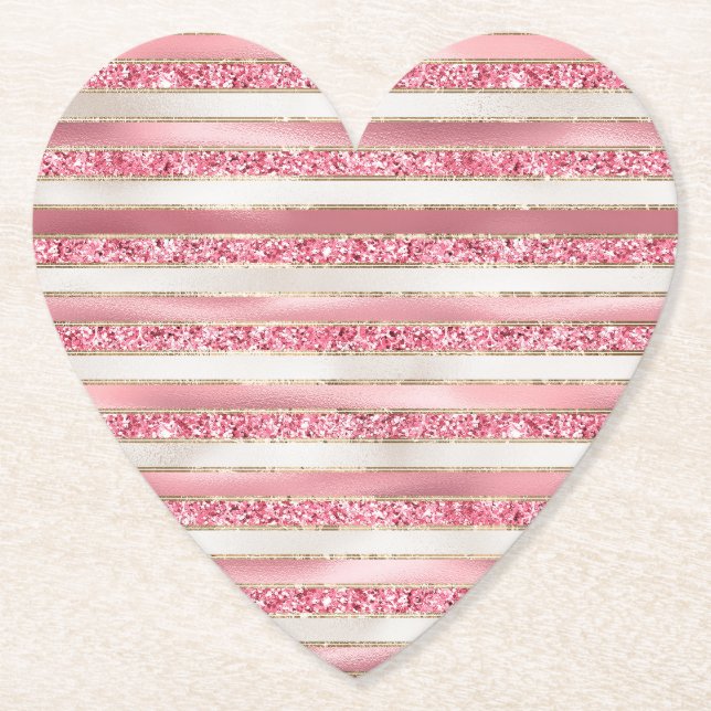 Girly Rosa Pearl Glitter Rand Underlägg Papper (Framsida)