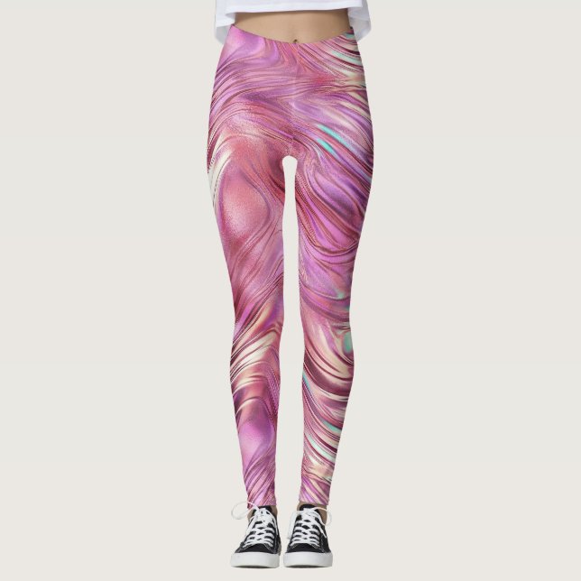 Girly Rosa Pearl Ro Guld Glam Leggings (Framsida)