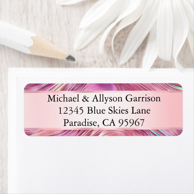 Girly Rosa Pearl Ro Guld Glam Returadress Etikett (Insitu)