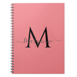 Girly Rosa Personlig Monogram Black Anteckningsbok