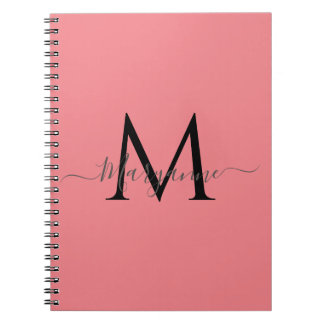 Girly Rosa Personlig Monogram Black Anteckningsbok