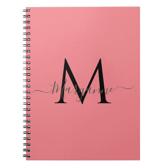 Girly Rosa Personlig Monogram Black Anteckningsbok (Framsidan)