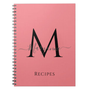 Girly Rosa Personlig Monogram Black Anteckningsbok