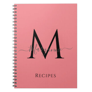 Girly Rosa Personlig Monogram Black Anteckningsbok