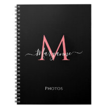 Girly Rosa Personlig Monogram Black Notebook