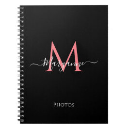 Girly Rosa Personlig Monogram Black Notebook Anteckningsbok