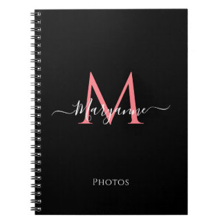 Girly Rosa Personlig Monogram Black Notebook Anteckningsbok