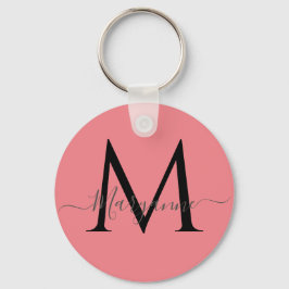 Girly Rosa Personlig Monogram Nyckelring
