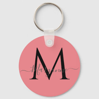 Girly Rosa Personlig Monogram Nyckelring