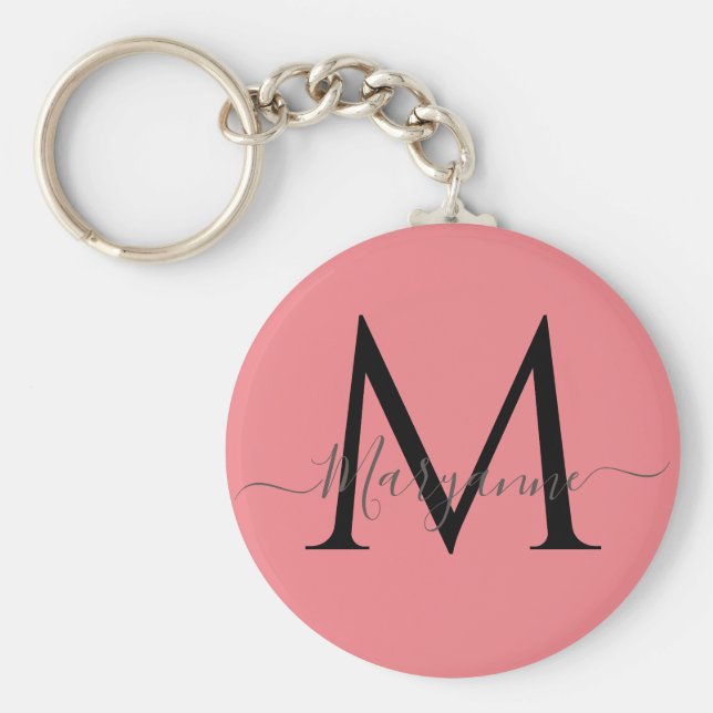 Girly Rosa Personlig Monogram Nyckelring (Framsidan)