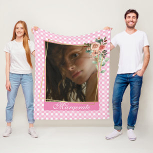 Girly Rosa Personlig Photo and Namn Fleecefilt