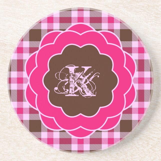 Girly Rosa Play Monogram Scalloped Ram Underlägg (Framsidan)