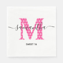 Girly Rosa Polka Docken Monogram Sweet 16