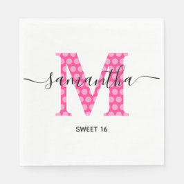 Girly Rosa Polka Docken Monogram Sweet 16 Pappersservett