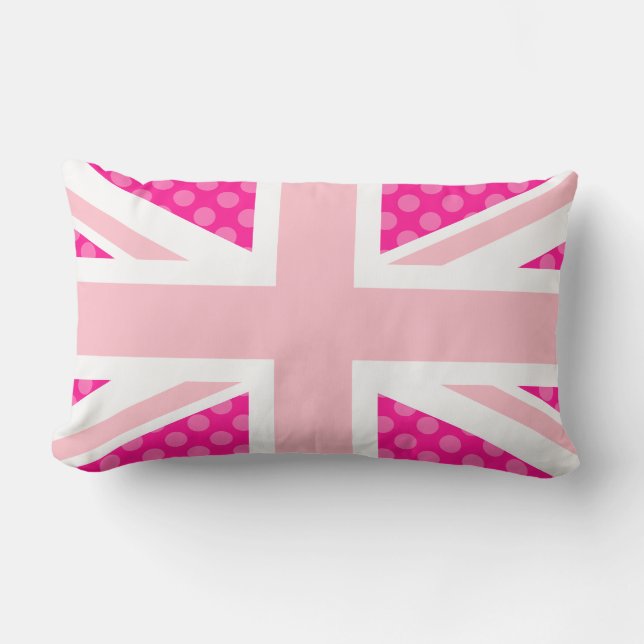 Girly Rosa Polka Dot Union Jack Lumbarkudde (Framsida)