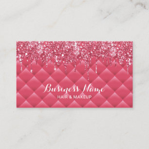 Girly Rosa Quilted Lux Glitter Drips Beauty Salon Visitkort