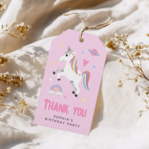 Girly Rosa Rainbow Unicorn Barns födelsedag Favor Presentetikett