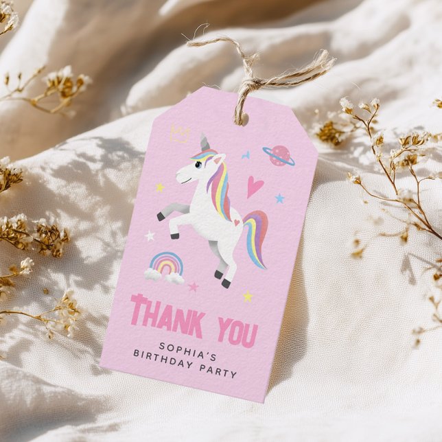 Girly Rosa Rainbow Unicorn Barns födelsedag Favor Presentetikett (Skapare uppladdad)